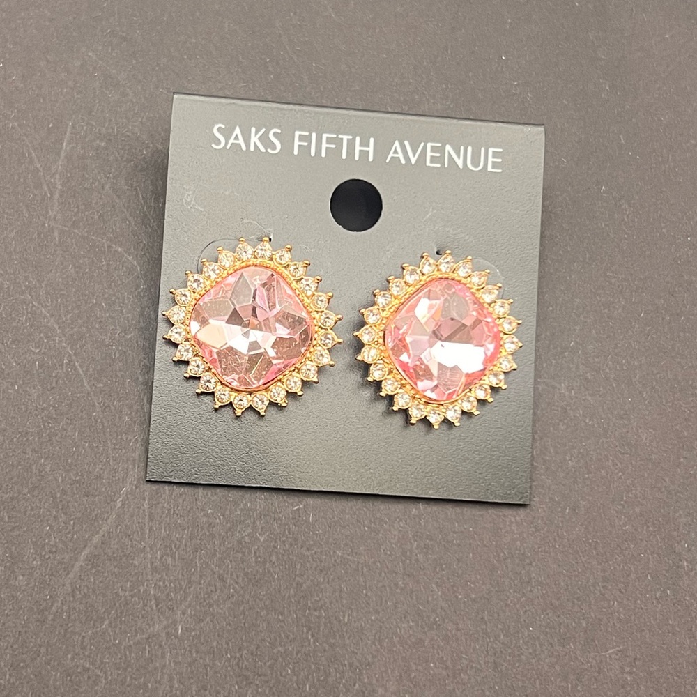 Saks Fifth Avenue Pink and Gold Crystal Earrings